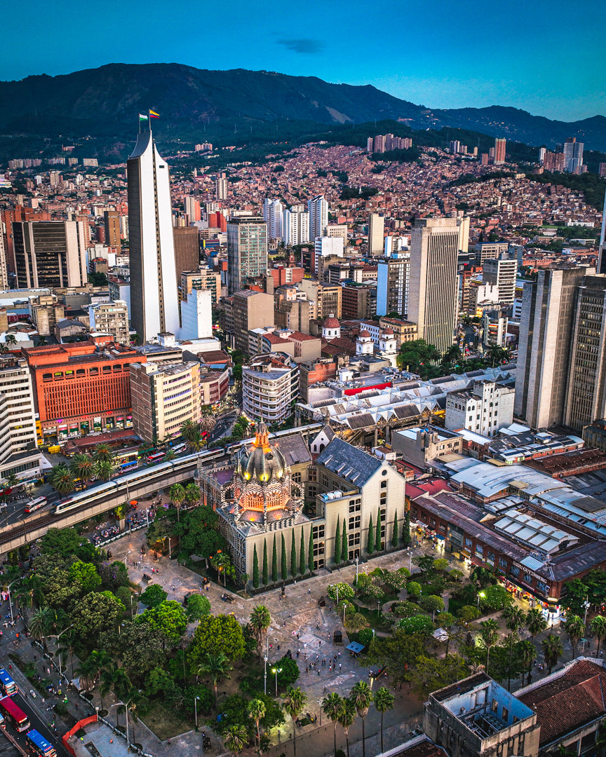 Medellin Plaza Botero Night Poster
