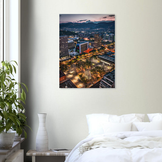 Medellin Plaza Cisneros (Parque de las Luces) Night Poster