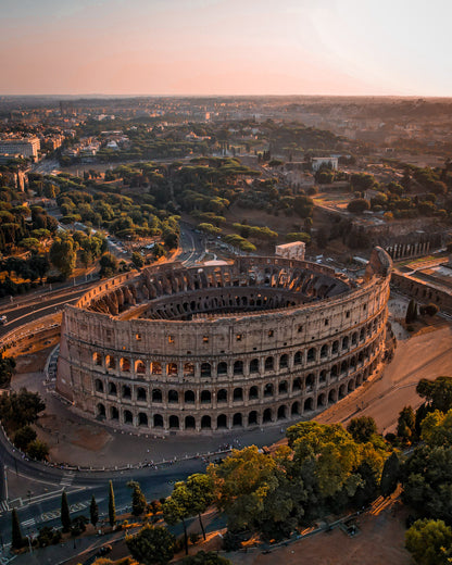 Atardecer en Roma Coliseo Póster