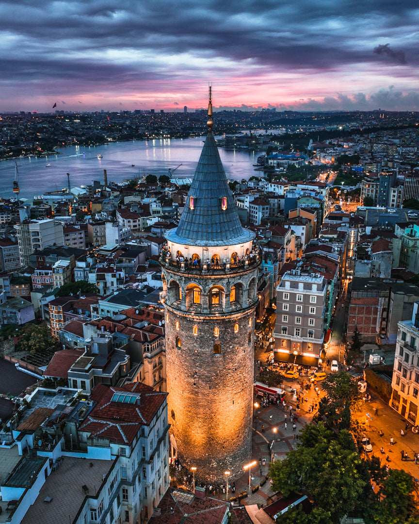 Istanbul Galata Tower Night Poster