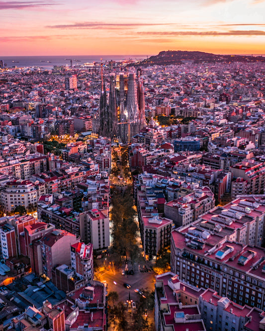 Coucher de soleil violet de Barcelone Poster