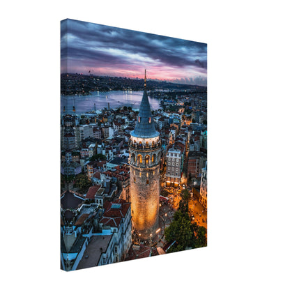 Istanbul Galata Tower Night Canvas