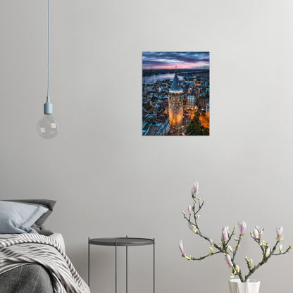 Istanbul Galata Tower Night Poster